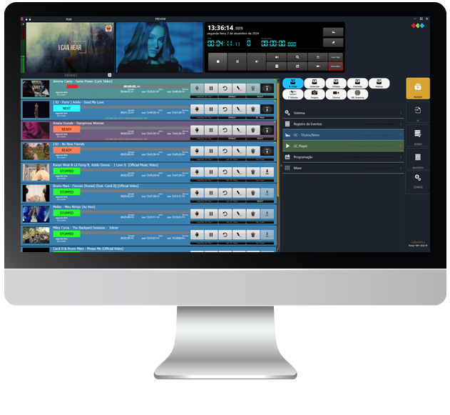 Tela do Live TV playout para automação